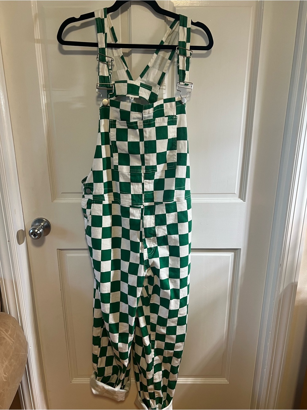 Green and White Checkerboard Women's Overalls